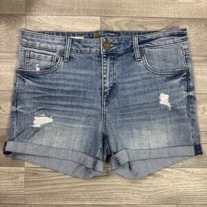 KUT from the Kloth Katy Boyfriend Denim Jean Shorts Distressed Light Wash sz 8